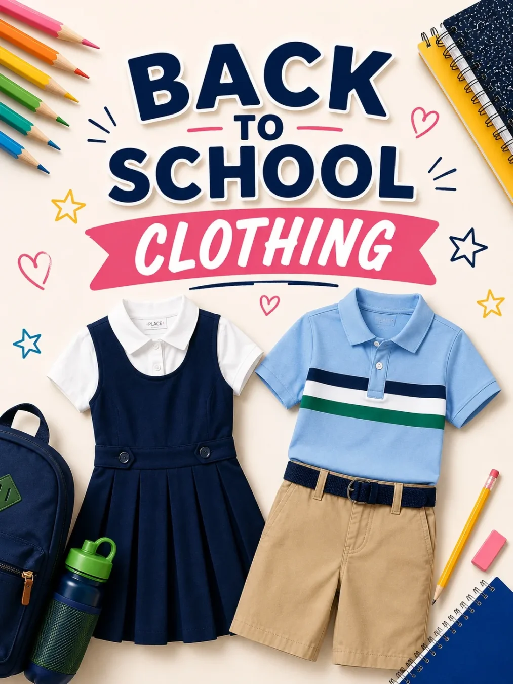 Back to school clothing edit with layered tops, jeans and a denim jacket